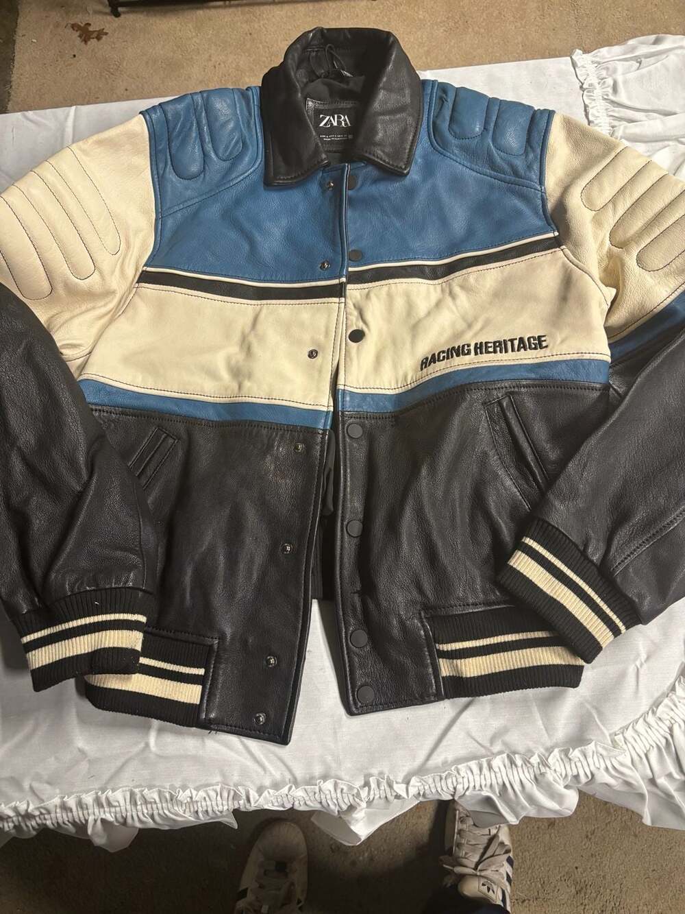 Zara Racing Heritage Leather Varsity Jacket